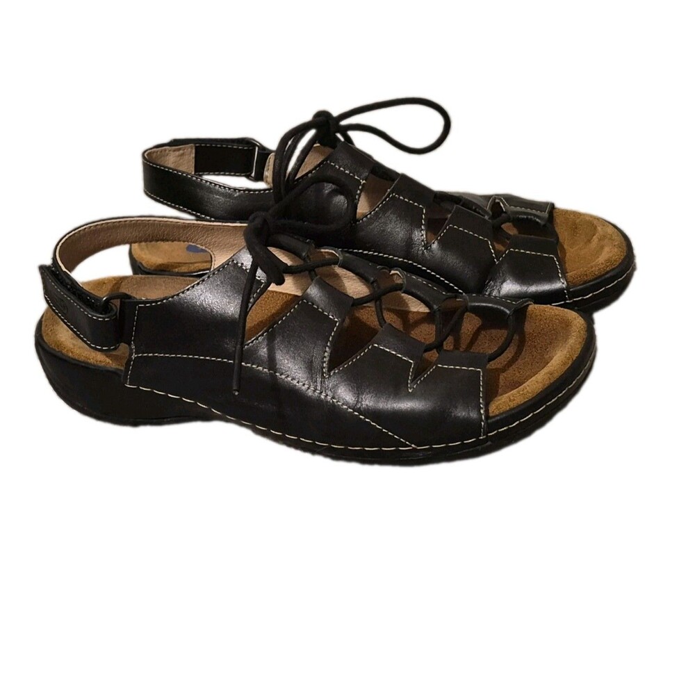 Wolky Sandals Womens 38, 7 Kite Ghillie Black Leather Gladiater Lightweight $179